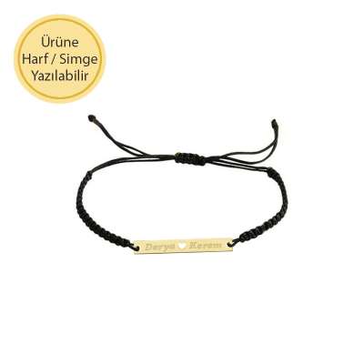 İp Örgü 14k Altın Kalpli Çubuk Bileklik