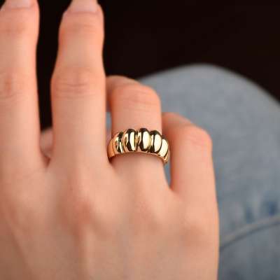İstiridye Model 14k Sade Altın Yüzük - 2