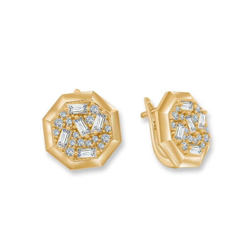 14 Ayar Altın Baget Taşlı J Küpe – Modern Şıklık - 1