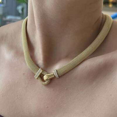 Jessica Taşlı Gerdanlık Altın 14 Ayar Zarif Tasarım - ENGİNGOLD KNT