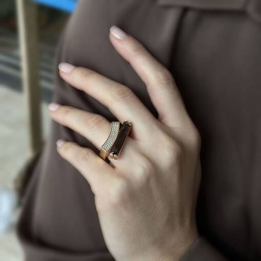 Kahverengi Taşlı Altın Yüzük Tasarım Modeli - 1