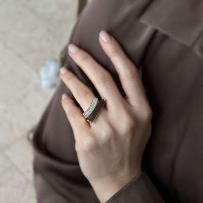 Kahverengi Taşlı Altın Yüzük Tasarım Modeli - 2