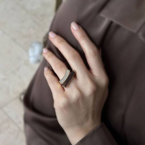 Kahverengi Taşlı Altın Yüzük Tasarım Modeli - 2