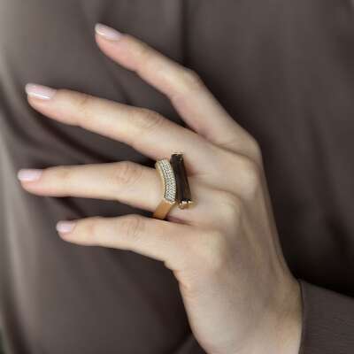 Kahverengi Taşlı Altın Yüzük Tasarım Modeli - 4