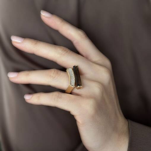 Kahverengi Taşlı Altın Yüzük Tasarım Modeli - 4