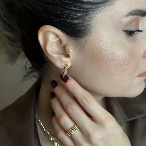 14 Ayar Altın Kalemli Küpe – Zarif ve Şık Tasarım - 2