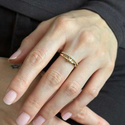 14 Ayar Altın Taşlı Kalp Yüzük – Modern ve Şık - 6