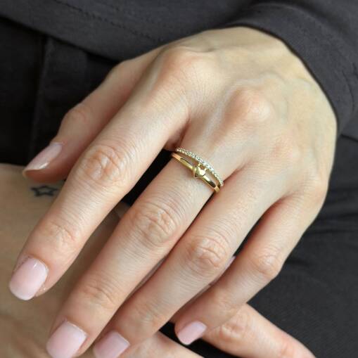 14 Ayar Altın Taşlı Kalp Yüzük – Modern ve Şık - 6