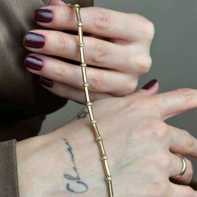 14 Ayar Altın Kemik Bileklik – Bar Taşlı Minimal Şıklık - 2