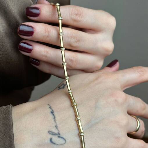 14 Ayar Altın Kemik Bileklik – Bar Taşlı Minimal Şıklık - 2