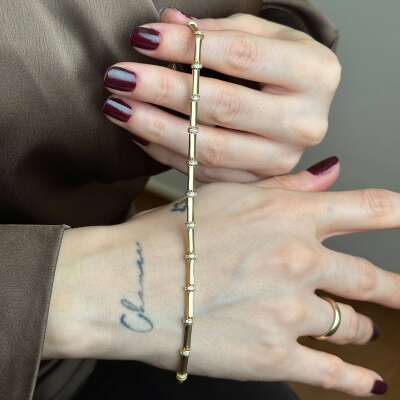 14 Ayar Altın Kemik Bileklik – Bar Taşlı Minimal Şıklık - ENGİNGOLD ROZ