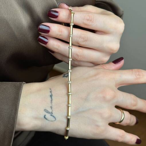 14 Ayar Altın Kemik Bileklik – Bar Taşlı Minimal Şıklık - 1