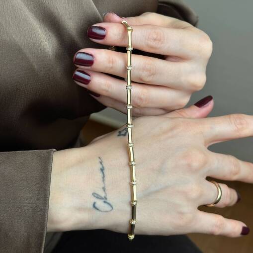 14 Ayar Altın Kemik Bileklik – Bar Taşlı Minimal Şıklık - 3