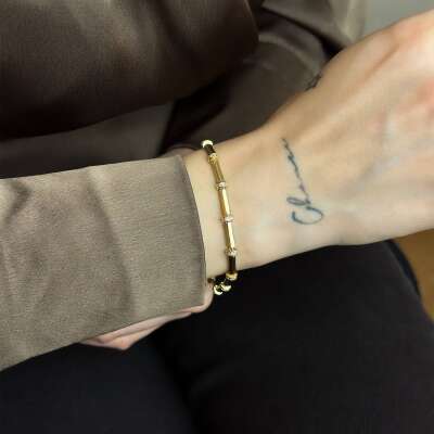 14 Ayar Altın Kemik Bileklik – Bar Taşlı Minimal Şıklık - 4