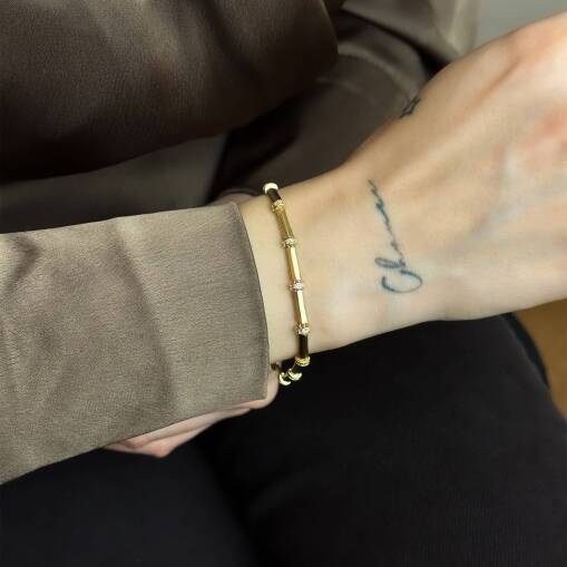 14 Ayar Altın Kemik Bileklik – Bar Taşlı Minimal Şıklık - 4