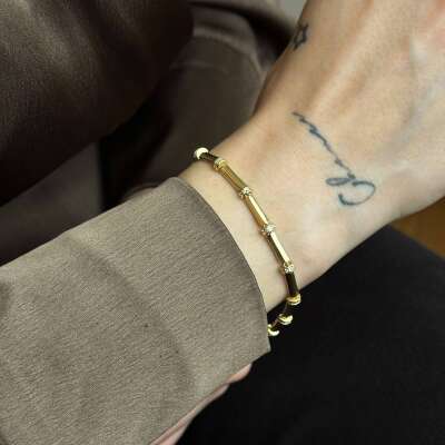 14 Ayar Altın Kemik Bileklik – Bar Taşlı Minimal Şıklık - 5