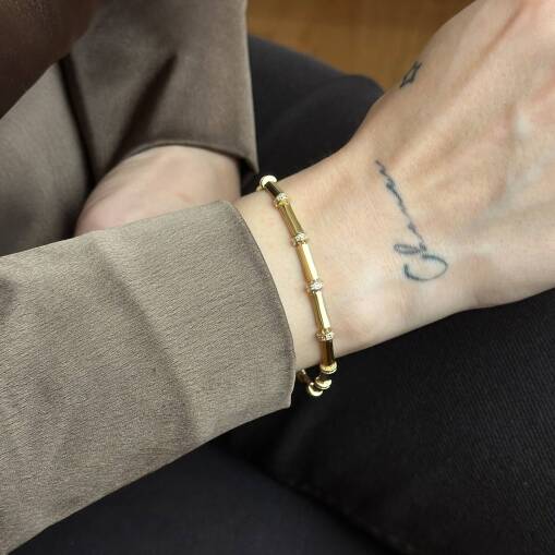 14 Ayar Altın Kemik Bileklik – Bar Taşlı Minimal Şıklık - 6