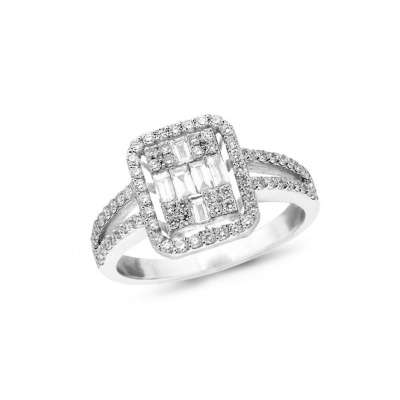 Kolları Taşlı Pırlanta Baget Yüzük - ENGİNGOLD