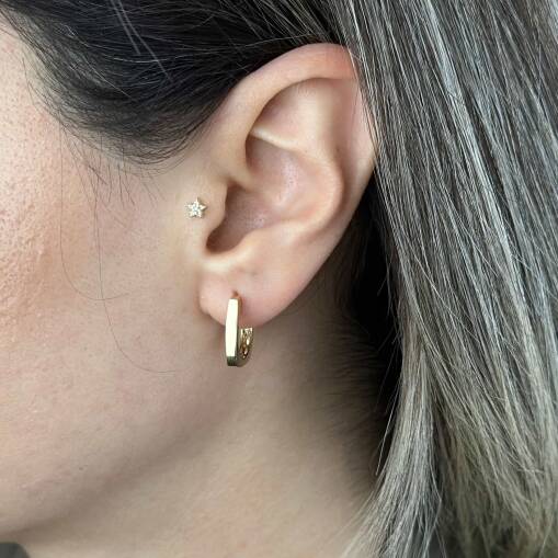 Köşeli Taşsız 14 Ayar Altın Halka Küpe – Günlük Şıklık - 1