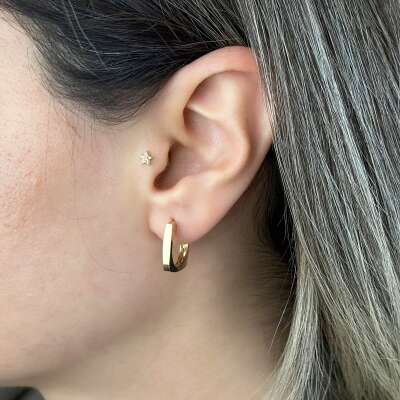 Köşeli Taşsız 14 Ayar Altın Halka Küpe – Günlük Şıklık - 2