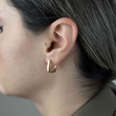 Köşeli Taşsız 14 Ayar Altın Halka Küpe – Günlük Şıklık - 3