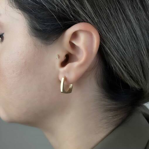 Köşeli Taşsız 14 Ayar Altın Halka Küpe – Günlük Şıklık - 3