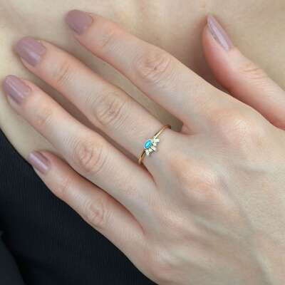 Modern 14 Ayar Altın Mavi Taşlı Göz Eklem Yüzük - 3