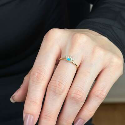 Modern 14 Ayar Altın Mavi Taşlı Göz Eklem Yüzük - ENGİNGOLD RZG