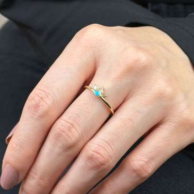 Modern 14 Ayar Altın Mavi Taşlı Göz Eklem Yüzük - 2