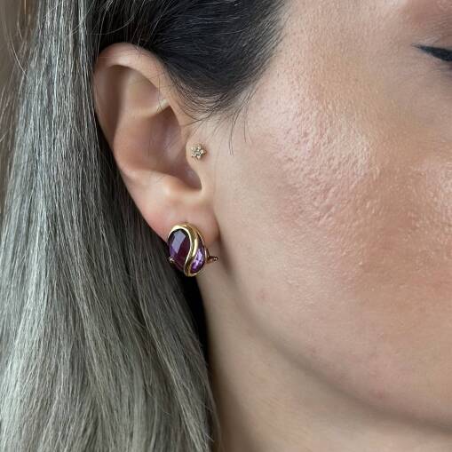 14 Ayar Mor Taş Altın Taşlı Küpe – J Küpe Modeli - 1