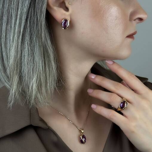 Zarif Mor Taşlı Kolye – 14 Ayar Altın Işıltısı - 4