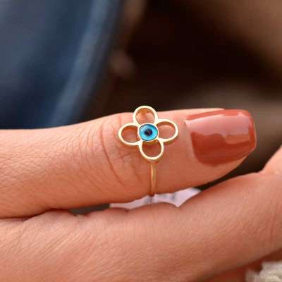 Nazar Boncuklu Çiçek Yüzük 