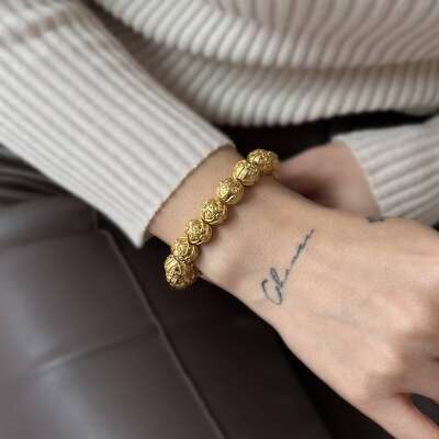 Özel Tasarım İşlemeli Mega Top 22 Ayar Altın Bileklik - 3