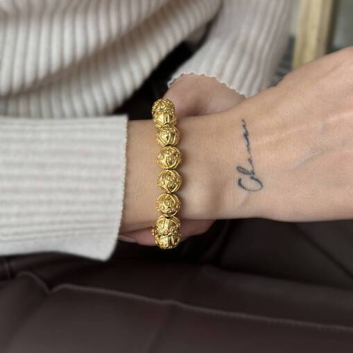 Özel Tasarım İşlemeli Mega Top 22 Ayar Altın Bileklik - 2
