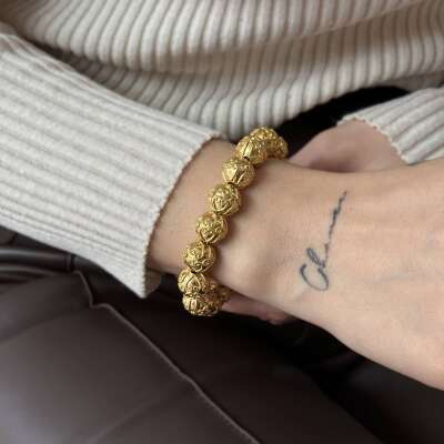 Özel Tasarım İşlemeli Mega Top 22 Ayar Altın Bileklik - 4