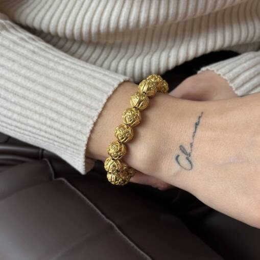 Özel Tasarım İşlemeli Mega Top 22 Ayar Altın Bileklik - 4