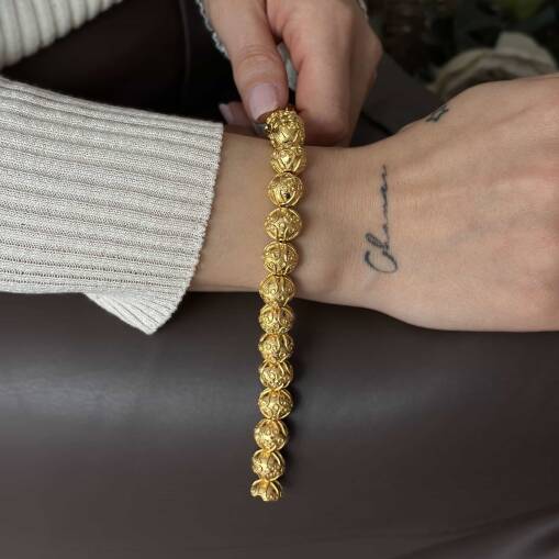 Özel Tasarım İşlemeli Mega Top 22 Ayar Altın Bileklik - 1