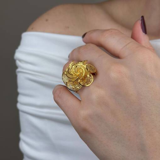 22 Ayar Altın Papatya Yüzük – Çiçek Motifli - 1