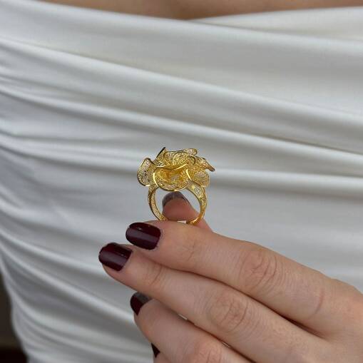 22 Ayar Altın Papatya Yüzük – Çiçek Motifli - 3