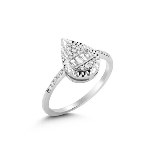 Pırlanta Baget Taşlı Damla Model Yüzük - 1