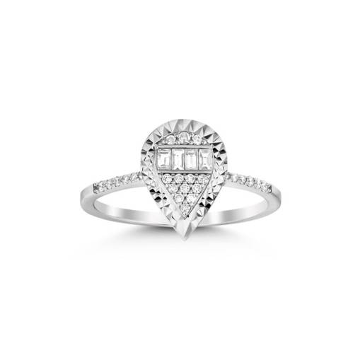 Pırlanta Baget Taşlı Damla Model Yüzük - 2