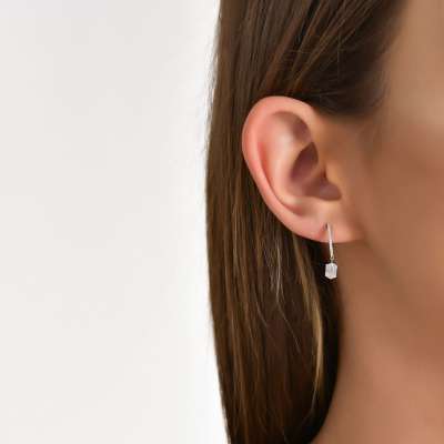 Pırlanta Baget Taşlı Halka Küpe - 2