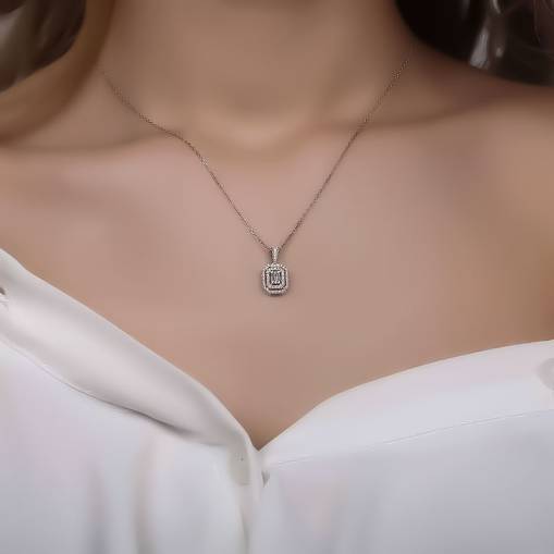 Pırlanta Baget Taşlı Kolye - 2