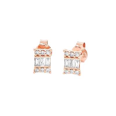 Pırlanta Baget Taşlı Rose Küpe - ENGİNGOLD MDL