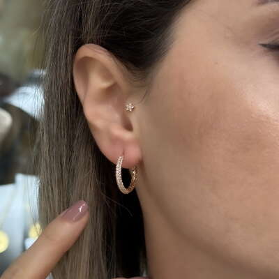 Pırlanta Halka Küpe Rose Gold– Taşlı Minimal - ENGİNGOLD STR