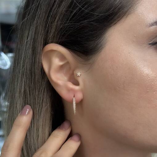 Pırlanta Halka Küpe Rose Gold– Taşlı Minimal - 2