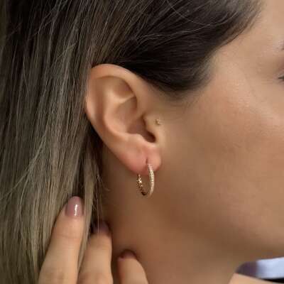 Pırlanta Halka Küpe Rose Gold– Taşlı Minimal - 3