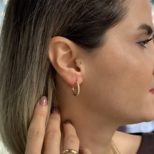 Pırlanta Halka Küpe Rose Gold– Taşlı Minimal - 4