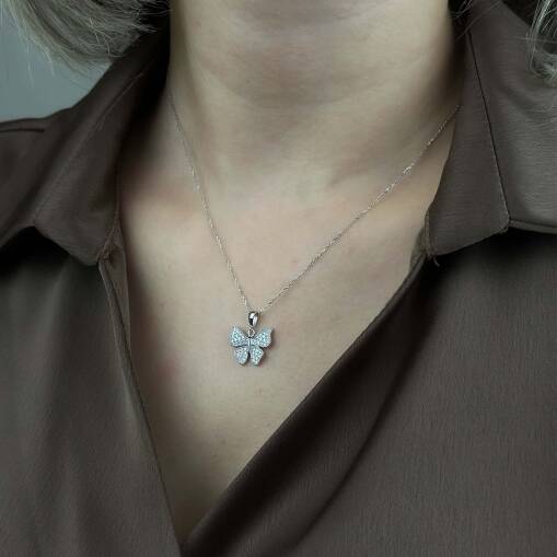 Pırlanta Kelebek Kolye – 14 Ayar Altın Zarif Tasarım - 1