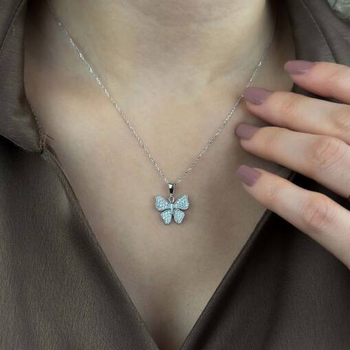 Pırlanta Kelebek Kolye – 14 Ayar Altın Zarif Tasarım - 5